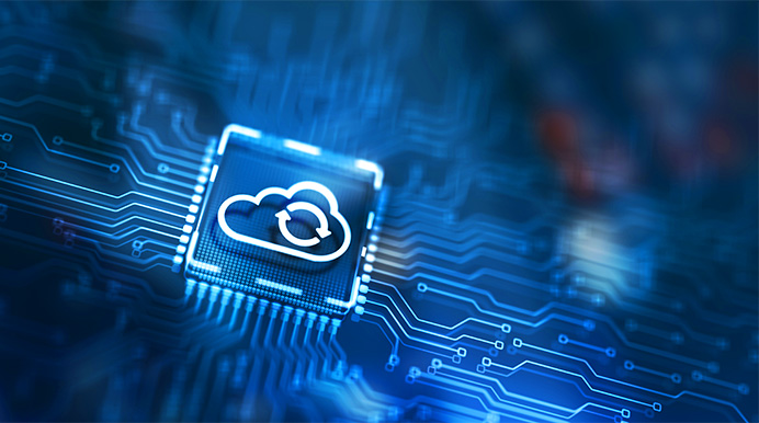 Graphic of a microchip with a cloud icon on it