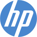 Blue circle with stylized white h and p letters through the circle's middle