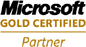 Word Microsoft in black above the text Gold Certified Partner in gold text